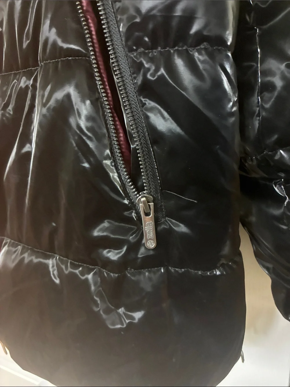 Zella Black Shiny Quilted Puffer Jacket